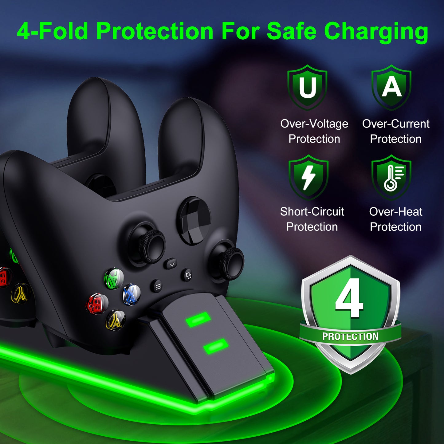 Xbox Controller Charging Station with 2 X 1200Mah(4320Mwh) Rechargeable Battery Pack for Xbox Series X|S/Xbox One/Xbox One S/X/Elite Controller,Black