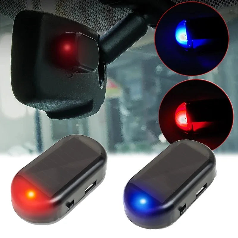 Solar Powered +USB LED Flashing Imitation Fake Car Security Lihgt Simulated Dummy Alarm Wireless Warning Anti-Theft Caution Lamp