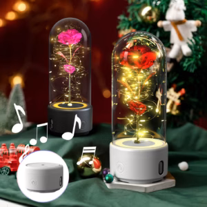 Creative 2 In 1 Rose Flowers LED Light And Bluetooth-compatible Speaker Valentine's Day Gift Rose Luminous Night Light Ornament In Glass Cover