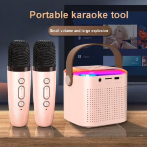Microphone Karaoke Machine Bluetooth-compatible Speaker With 2 Wireless Mic RGB Light Home Family Singing Speaker