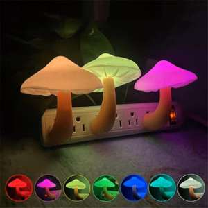 LED Night Light Mushroom Wall Socket Lamp EU US Plug Warm White Light-control Sensor Bedroom Light Home Decoration